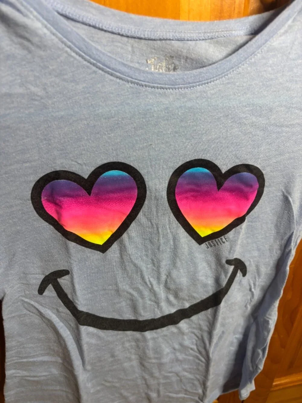 Justice Girls Blue Heart Eye Emoji T Shirt (Size 8)